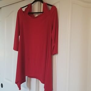 Blouse, cold shoulder, 3/4 sleeve, red